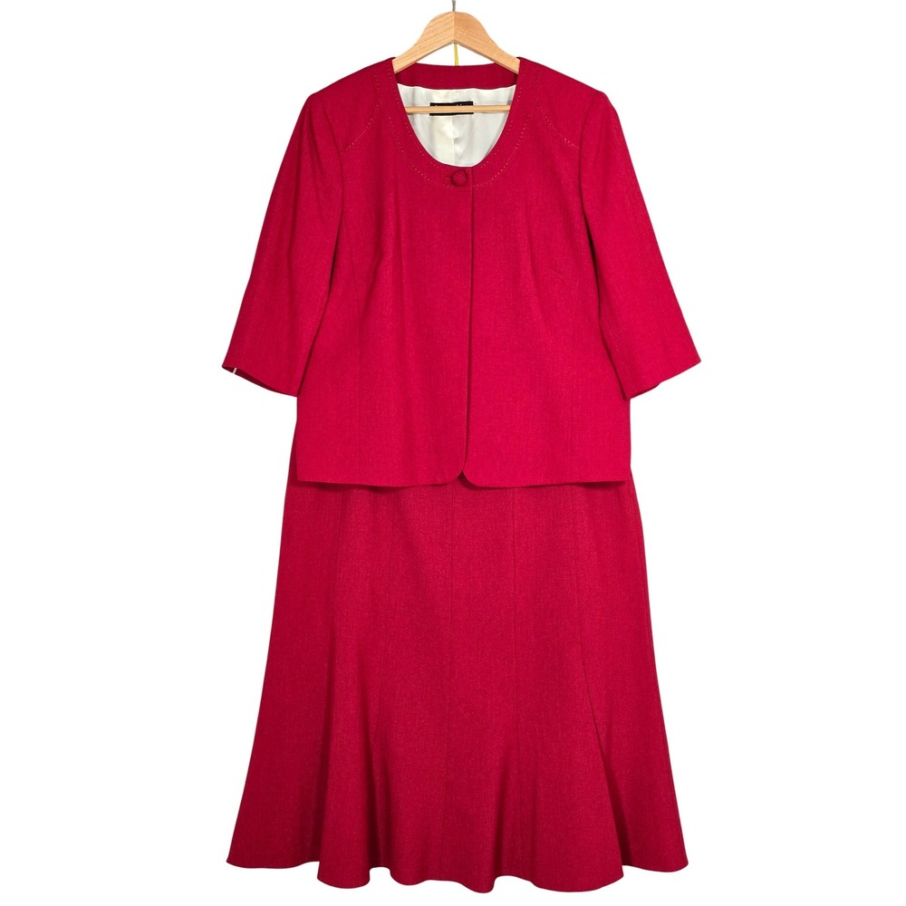 Jacques Vert Women's Raspberry Pink Skirt Suit Inset Pleat 18